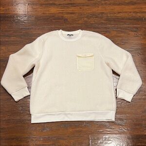 Alfani Men's Cream Sherpa Fleece Crewneck Pocket Sweater Size Large